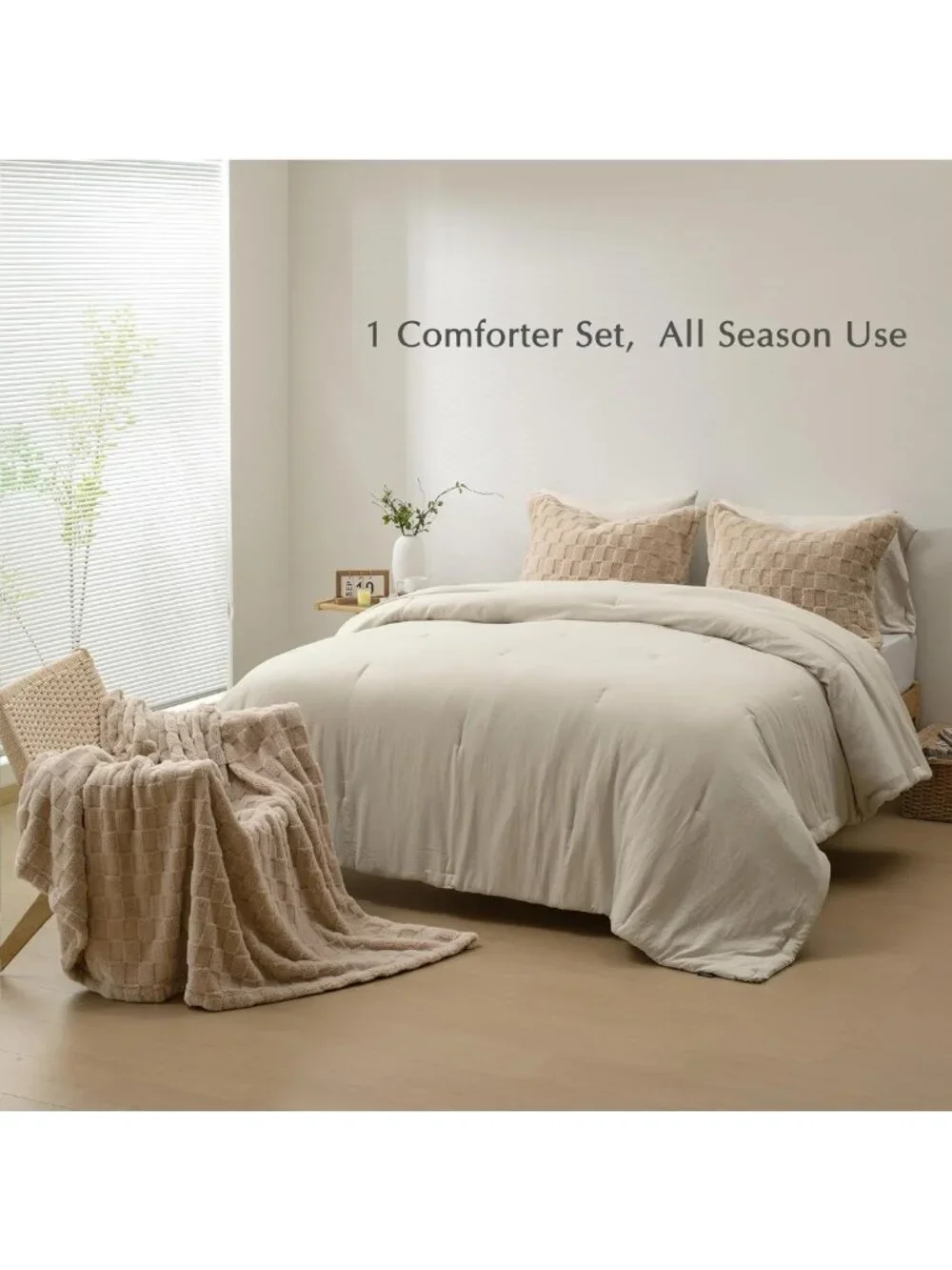 Cozy 4pc King Comforter Set with Detachable Fluffy Blanket - Camel Color